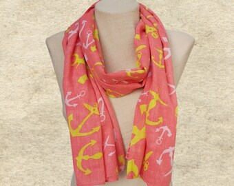 Anchor Print Cotton Scarf: Nautical Beach Shawl