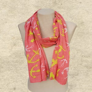 Anchor Print Cotton Scarf: Nautical Beach Shawl