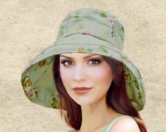 Floral Wide Brim Sun Hat: Linen Cotton Beach Hat
