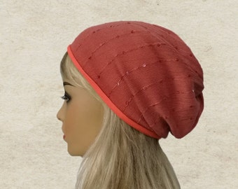 Coral Slouchy Beanie: Women's Trendy Cotton Hat