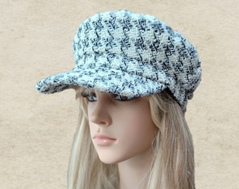 Tweed krantenverkoperpet: vizierhoed voor dames, boho-chique stijl