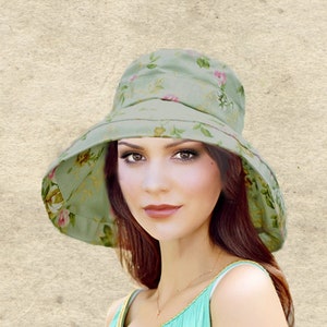 Floral Wide Brim Sun Hat: Linen Cotton Beach Hat
