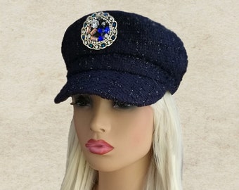 Winter women's cap, Winter women's hat, Newsboy hat women, Newsboy cap women, Blue women's cap, Womens hat visor, Women's cap visor