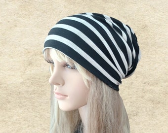 Women's Striped Slouchy Beanie Hat - Lightweight Polyester