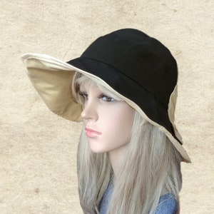 Black Cotton Sun Hat: Wide Brim Boho Travel Hat