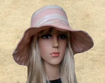 Pink Striped Wide Brim Sun Hat: Boho Beach Fabric Hat