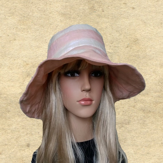 Pink Striped Wide Brim Sun Hat: Boho Beach Fabric Hat - Etsy display picture 1