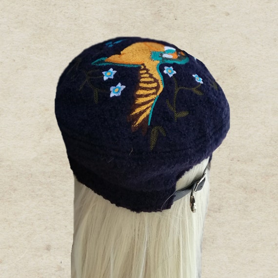 3176 Women\'s Beret, Floral Blue, One Size Fits Blue Winter Beret Hat: Embroidered Floral Ladies Beret - Etsy main image 2