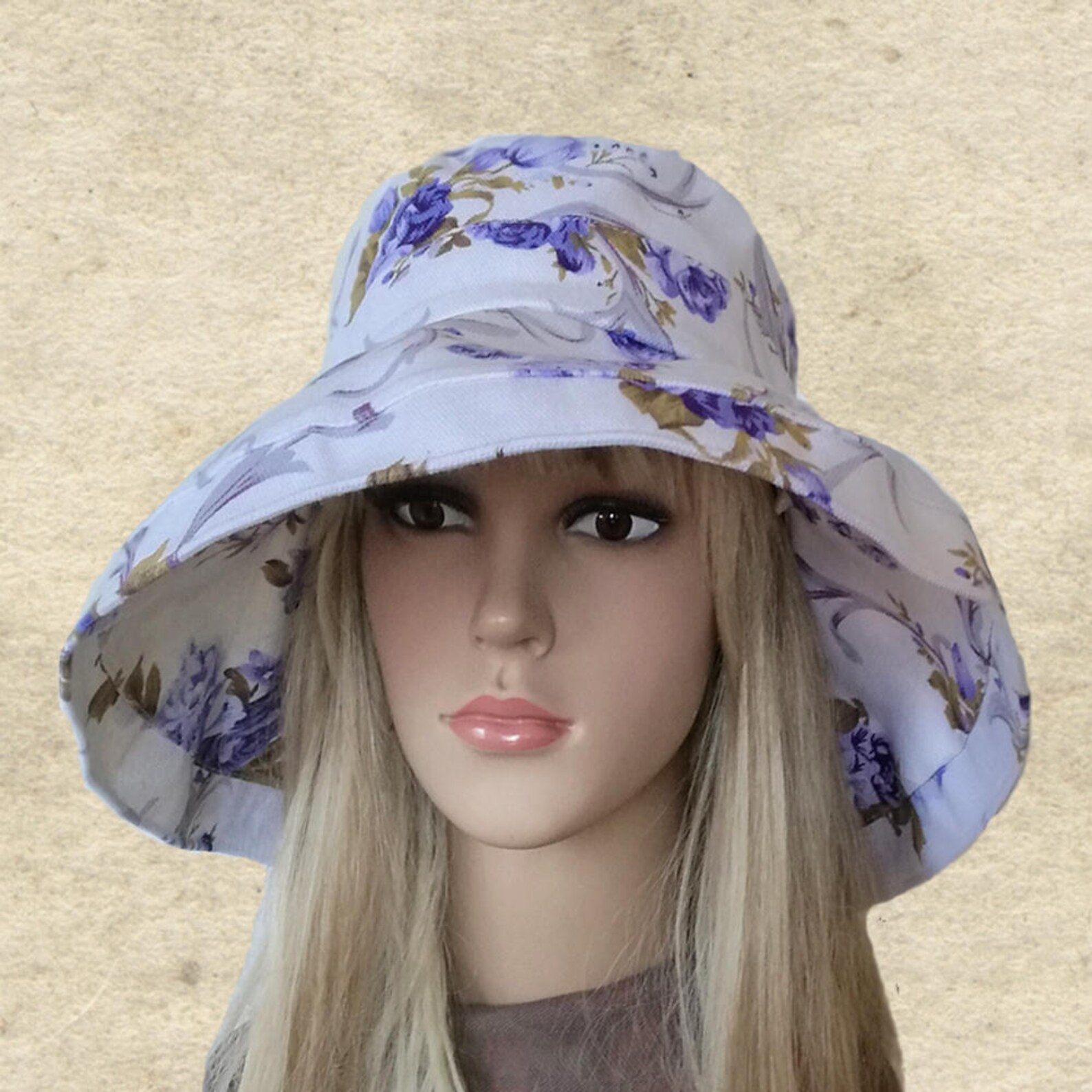 Summer Fabric Hats, Women's Sun Hats, Blue Cotton Hats, Wide Brim Sun