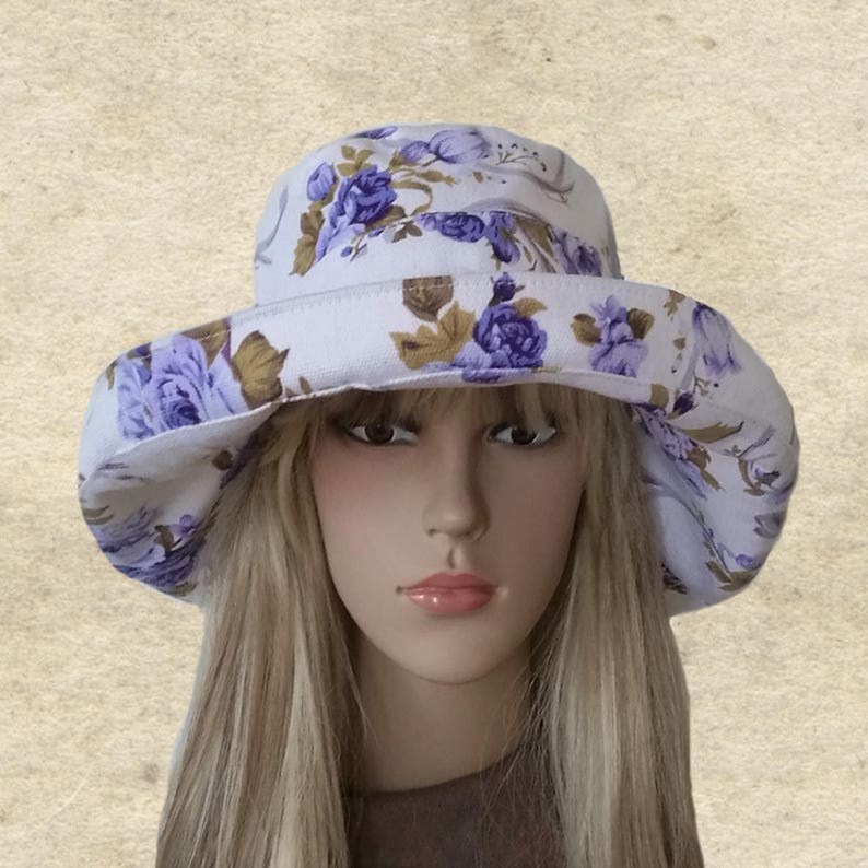 Summer Fabric Hats, Women's Sun Hats, Blue Cotton Hats, Wide Brim Sun