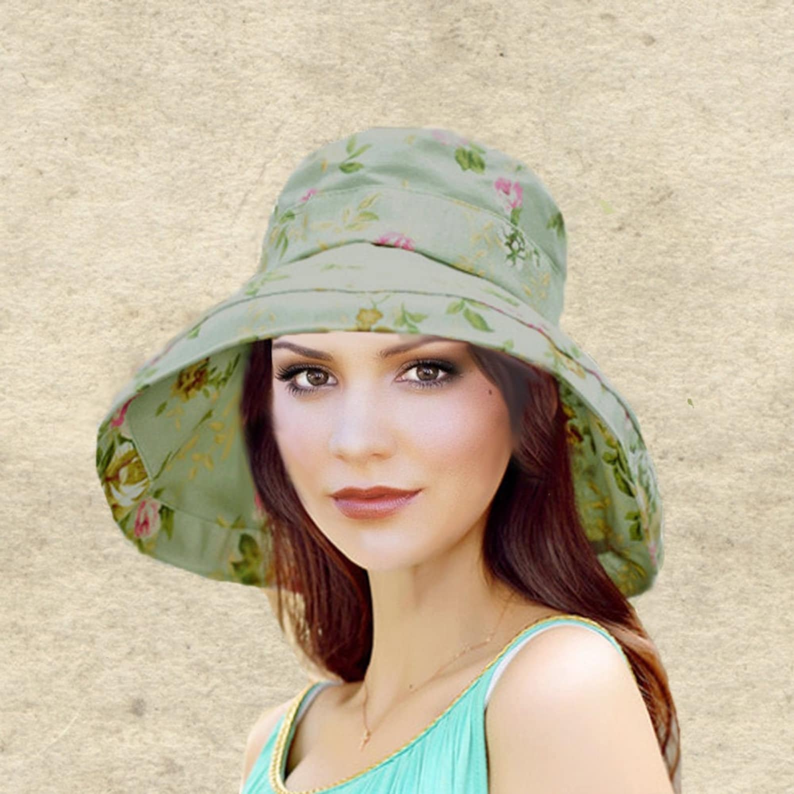 Summer Fabric Hats, Women's Sun Hats, Blue Cotton Hats, Wide Brim Sun