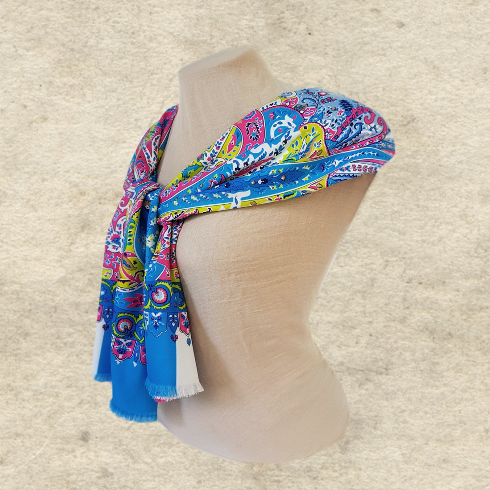 Ladies Blue Scarf, Womens Satin Scarf, Lightweight Scarf, Fall Silky