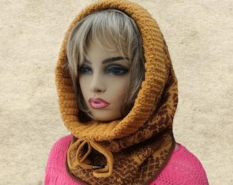 Winter womens cowl, Winter scarf cowl, Knit winter scarf, Women's wool scarf, Wool hooded cowl, Warm winter snood, Infinity scarf cowl