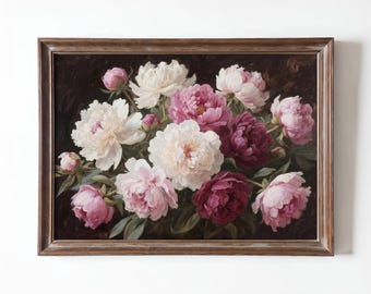 Vintage Peonies Wall Art Printable, Botanical Flower Art Print, Antique Floral Painting, Elegant Vintage Wall Decor Download