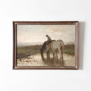 Rustic Western Horse Art Print Vintage Equestrian Wall Decor for Country Farmhouse Cowboy Painting Gift for Horse Lovers
