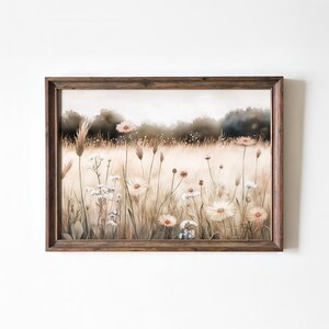 Spring Wildflower Painting Vintage Field Landscape Art Rustic Nature Wall Decor Country Meadow Printable Digital Download Artwork