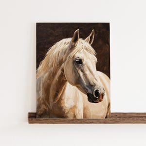 Portrait de cheval élégant, art mural imprimé cheval blanc, art équestre pour décoration de ferme rustique, cadeau idéal pour les amateurs de chevaux