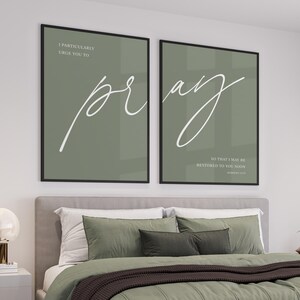 Sage Green Pray Wall Art Set, Minimalist Bible Verse Print, Large Hebrews 13:19 Prints, Modern Christian Art, Subtle Faith Printable Artwork