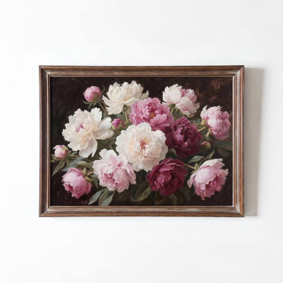 Vintage Peonies Wall Art Printable, Botanical Flower Art Print, Antique ...