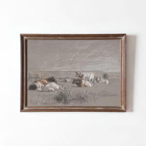 Boerderij koeienweide Sketch Art Print: rustiek landelijk decor (digitale download)