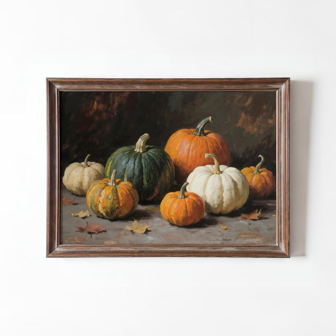 Vintage Pumpkin Still Life Fall Wall Art, Rustic Autumn Harvest Print ...