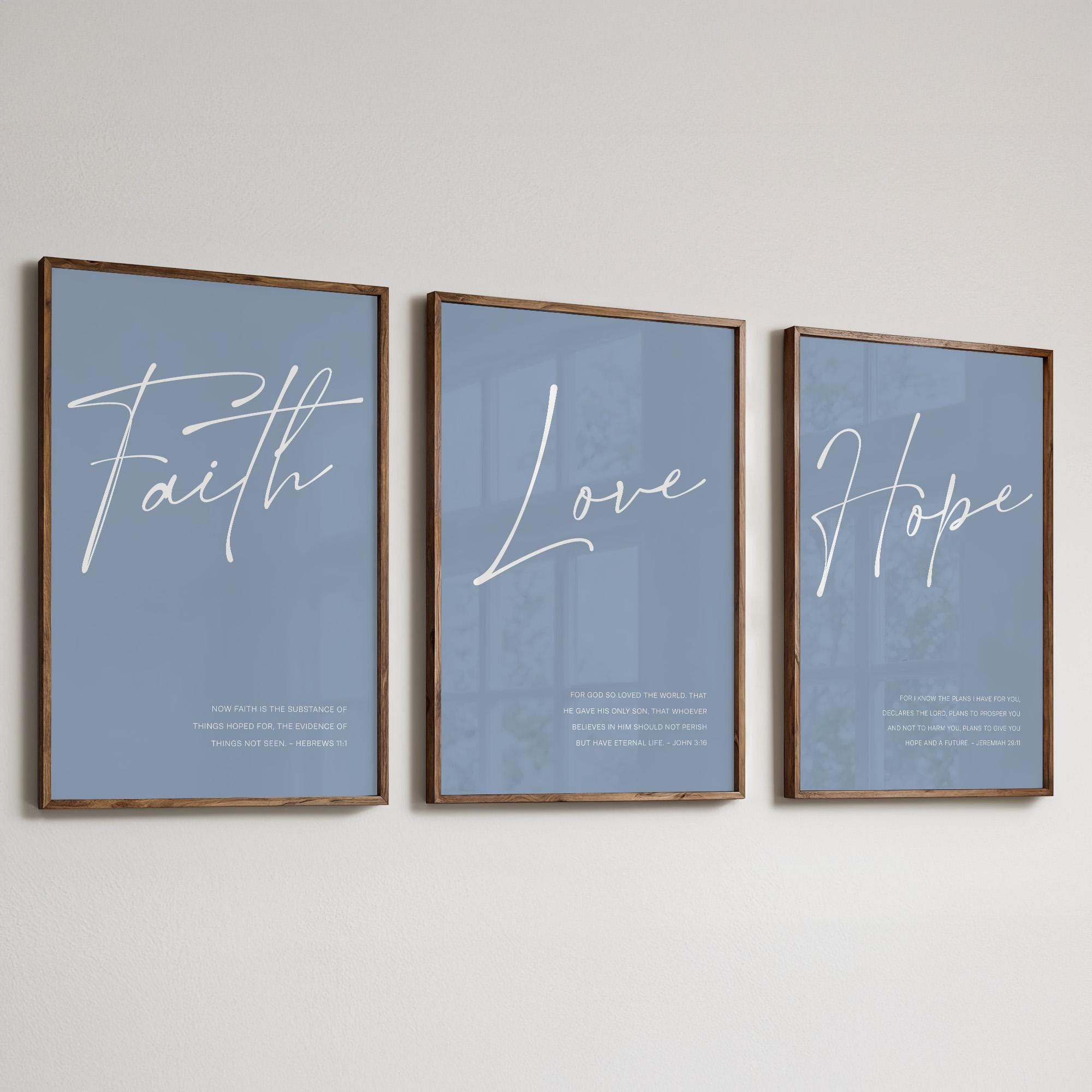 Faith Love Hope Bible Verse Wall Art Set Powder Blue Christian Prints ...