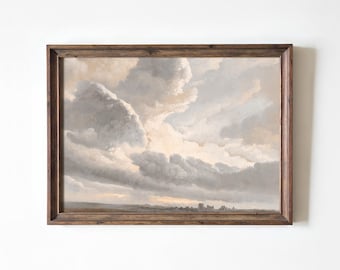 Vintage Cloud Landscape Painting: Moody Sky Art Print (Digital Download)