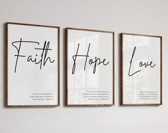 Faith Hope Love Scripture Prints Set of 3 Minimalist Christian Wall Art Scripture Poster Bible Verse Artwork Home Decor Digital Download
