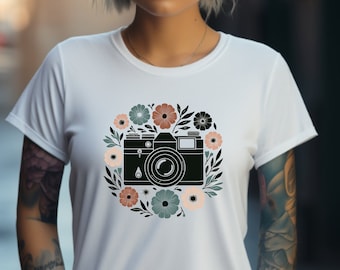 Photography Shirt. Camera Gift. Floral Shirt. Flower Tee. Photographer Gift. Camera T-shirt. Photo Shirt. Camera Lover Tee