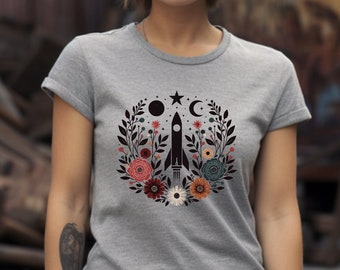 Rocket T-shirt. Rocketry Shirt. Floral Shirt. Flower Shirt. Space Tee. Hobbyist Shirt. Model Builder Tee. Space Fan Gift. Rocket #FC859