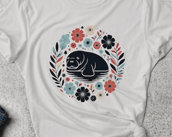 マナティー　Tシャツ マナティーシャツ。マナティーギフト。花柄シャツ。フラワーT