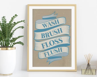 Wasborstel Floss afdrukken. Tandarts cadeau. Tandarts kunst aan de muur. Tandartspraktijk Art. Afdrukbare muurkunst. Digitaal downloaden. Poster. Tandheelkundige inrichting