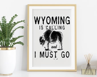 Wyoming Poster. Wyoming Printable. Wyoming Wall Art. Wyoming Wall Decor. Bison Art Print. Bison Decoration. Wyoming Gift. Bison Art