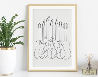 Guitar Printable. Bass Wall Art. Line Art Print. Guitar Collector Gift. Guitarist Print. Guitar Decoration. Bass Wall Decor. Guitar Poster
