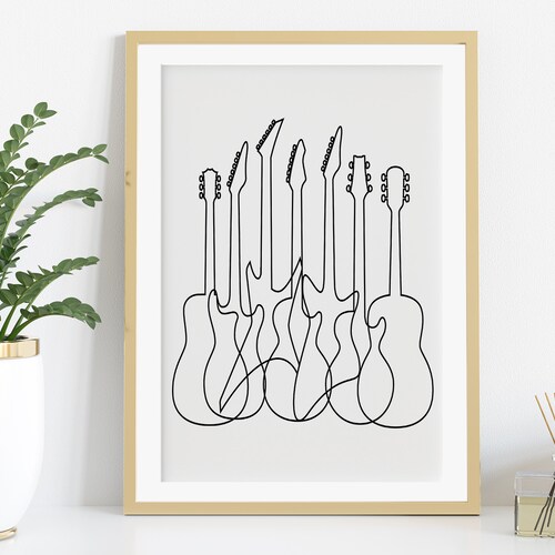 Guitar Printable Bass Wall Art Line Art Print Guitar Etsy