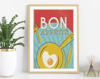 Bon Appetit Print. Kitchen Wall Art. Food Print. Kitchen Printable. Kitchen Gift. Printable Wall Art. Digital Download. Kitchen Poster Decor