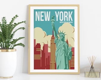 New York Wall Art. NY Printable. NYNY Art. New York Gift. Printable Wall Art. Digital Download. Statue of Liberty Poster. NY Decor
