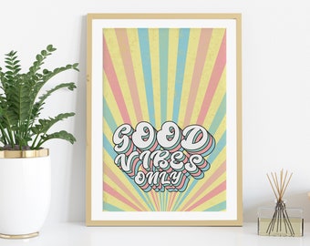 Retro Printable. Retro Wall Art. Retro Art Print. Positivity Wall Decor. Motivational Quote Art. Striped Poster. Good Vibes print