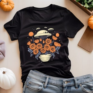 UFO Flowers Shirt. UFO Shirt. Alien Gift. Alien Shirt. Halloween Shirt. Space Shirt. Sci-Fi Shirt. Sci-Fi Gift. Space Fan Shirt