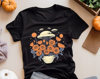 UFO Flowers Shirt. UFO Shirt. Alien Gift. Alien Shirt. Halloween Shirt. Space Shirt. Sci-Fi Shirt. Sci-Fi Gift. Space Fan Shirt