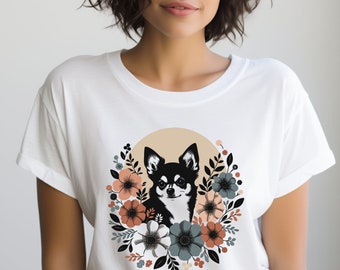 Chihuahua Shirt. Chihuahua Gift. Floral T-shirt. Flower Tee. Dog Lover Shirt. Dog Owner Gift. Pet Lover Shirt. Small Dog Tee. #FC868