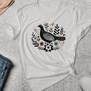 Grouse Shirt. Grouse Gift. Floral Shirt. Flower Tee. Bird T-shirt. Bird Lover Tee. Birdwatcher Gift. Hunting Shirt. Hunter Gift