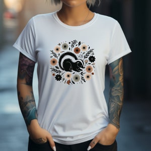 Skunk Shirt. Skunk Tee Gift. Floral Shirt. Flower Tee. Skunk T-shirt. Skunk Lover Tee. Nature Lover Shirt. Wildlife Tee. Animal Shirt