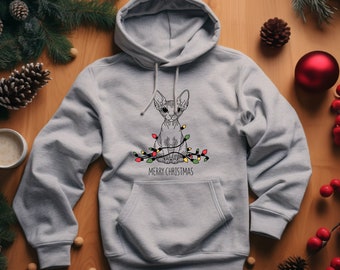 Sphynx Hoodie. Cat Hoodie. Christmas Hoodie. Xmas Gift. Sphynx Gift. Cat Gift. Cat Lover Gift. Xmas Sweatshirt. Xmas Hoodie. Sphynx Cat