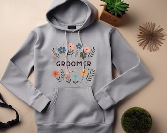 Sudadera con capucha de peluquero. Regalo de peluquero. Sudadera con capucha floral. Sudadera con capucha de flores. Sudor del peluquero de mascotas. Regalo de peluquero de perros. Sudadera con capucha para peluquero de gatos. Sudadera con capucha para el cuidado de mascotas