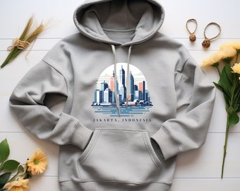 Jakarta Hoodie. Jakarta Gift. Jakarta Sweatshirt. Indonesia Hoodie. Indonesia Gift. Modern Cityscape. Skyline Hoodie. Cityscape Gift