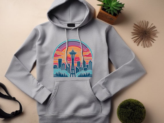Seattle Hoodie. Seattle Gift. Space Needle. Travel Hoodie. Travel Gift. Sunset Hoodie. Sunset Gift. Cityscape Sweatshirt. Cityscape #FC645