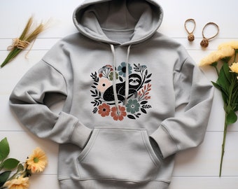 Sloth Hoodie. Sloth Gift. Floral Hoodie. Flower Hoodie. Sloth Sweatshirt. Lazy Day Hoodie. Sloth Lover Gift. Animal Hoodie. Cute Sloth #FC32