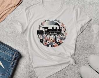 Train Shirt. Train Gift. Flower Shirt. Floral Tee. Locomotive Tee. Model Train Shirt. Train Lover Tee. Train Enthusiast. Railroad  #FC998