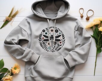 Dragonfly Hoodie. Dragonfly Gift. Floral Hoodie. Flower Hoodie. Insect Hoodie. Nature Sweatshirt. Bug Lover Gift. Entomology Gift #FC931